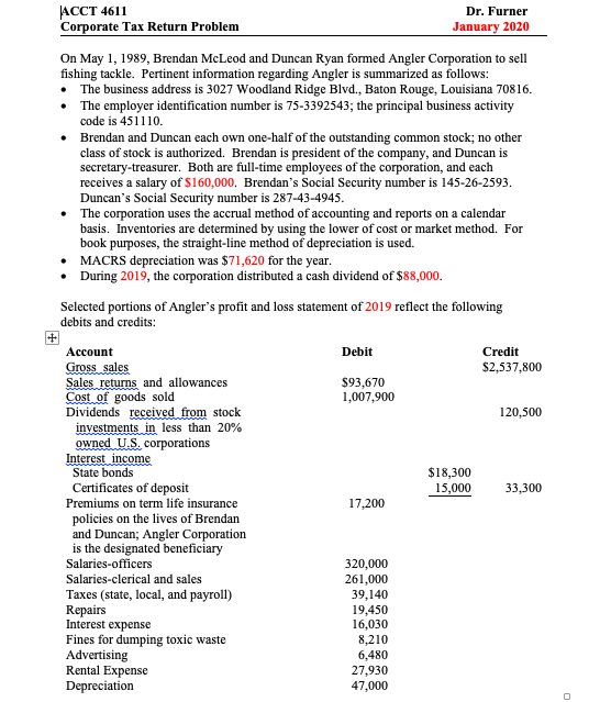 How do I fill out this Form 1120 given this information? ACCT