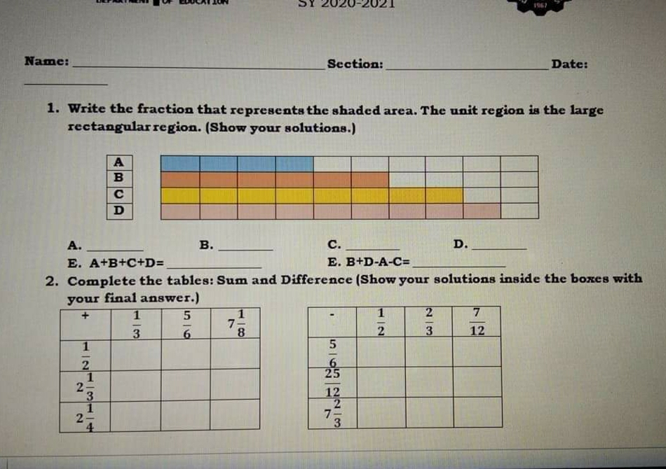 I need help on this S1 2020-2021 Name: Section: Date: 1. Write