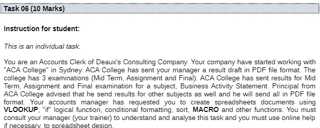 Task 06 (10 Marks) Instruction for student: This is an individual