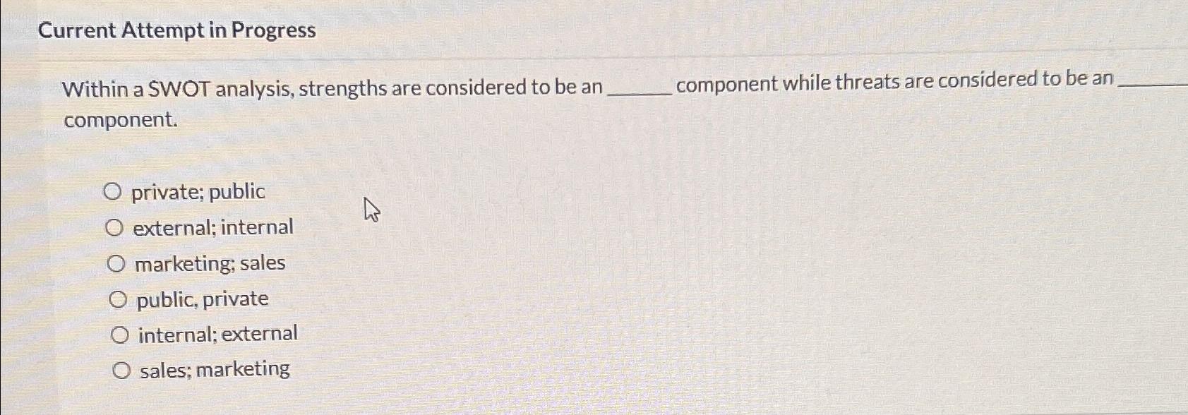  Current Attempt in Progress Within a SWOT analysis, strengths are considered