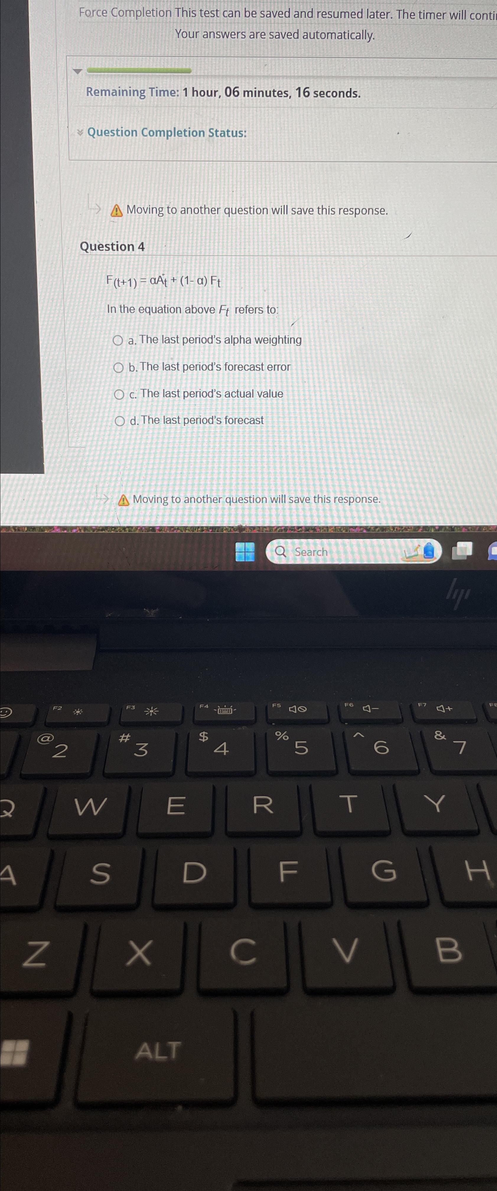  Force Completion This test can be saved and resumed later. The