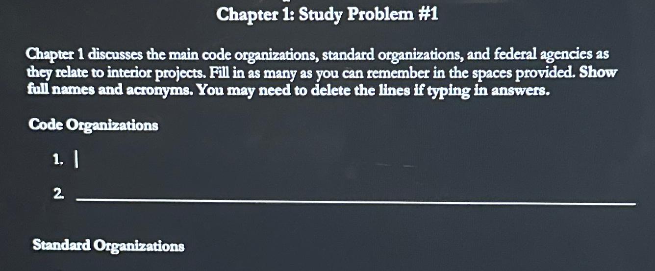  Chapter 1: Study Problem #1 Chapter 1 discusses the main code