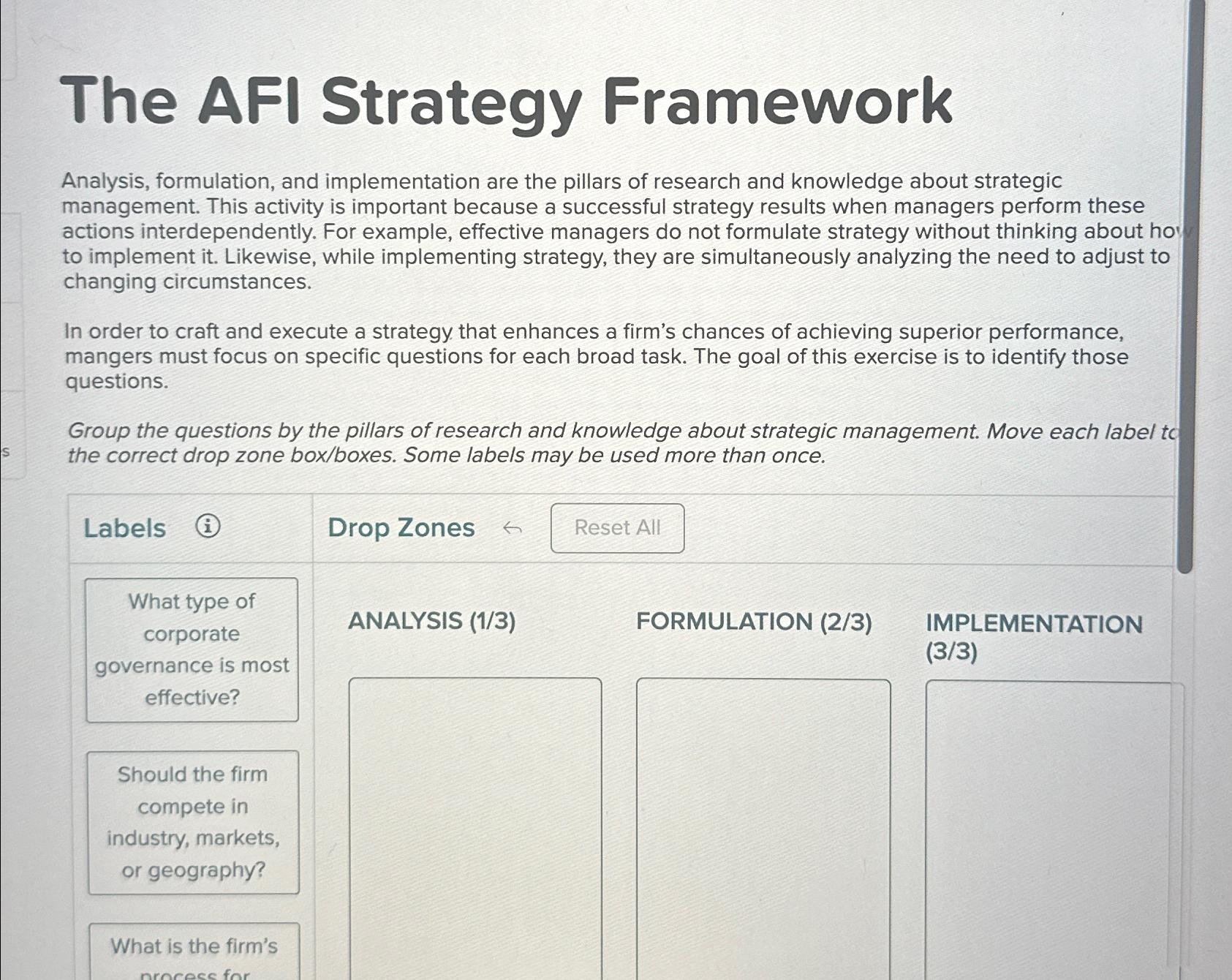  The AFI Strategy Framework Analysis, formulation, and implementation are the pillars