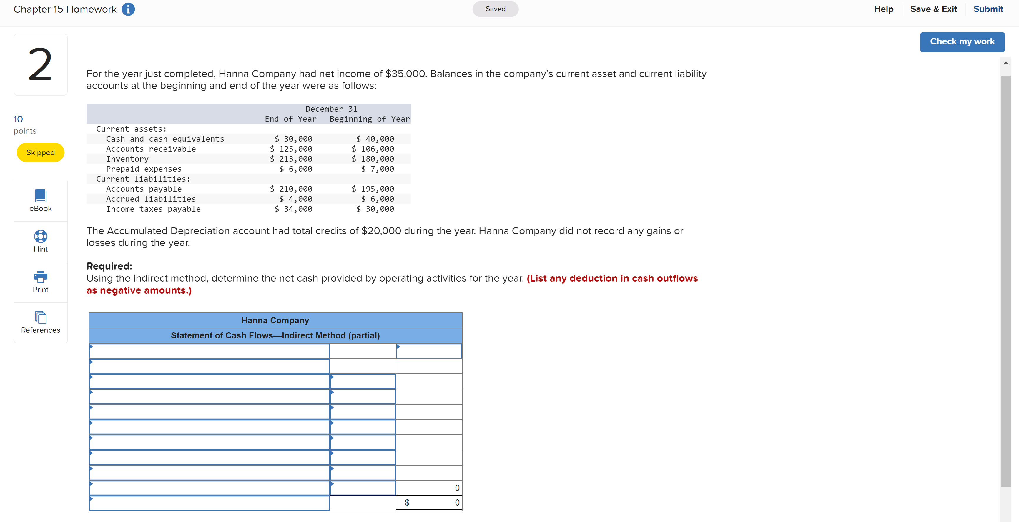  Chapter 15 Homework 0 Saved Help Save& Exit Submit heck my