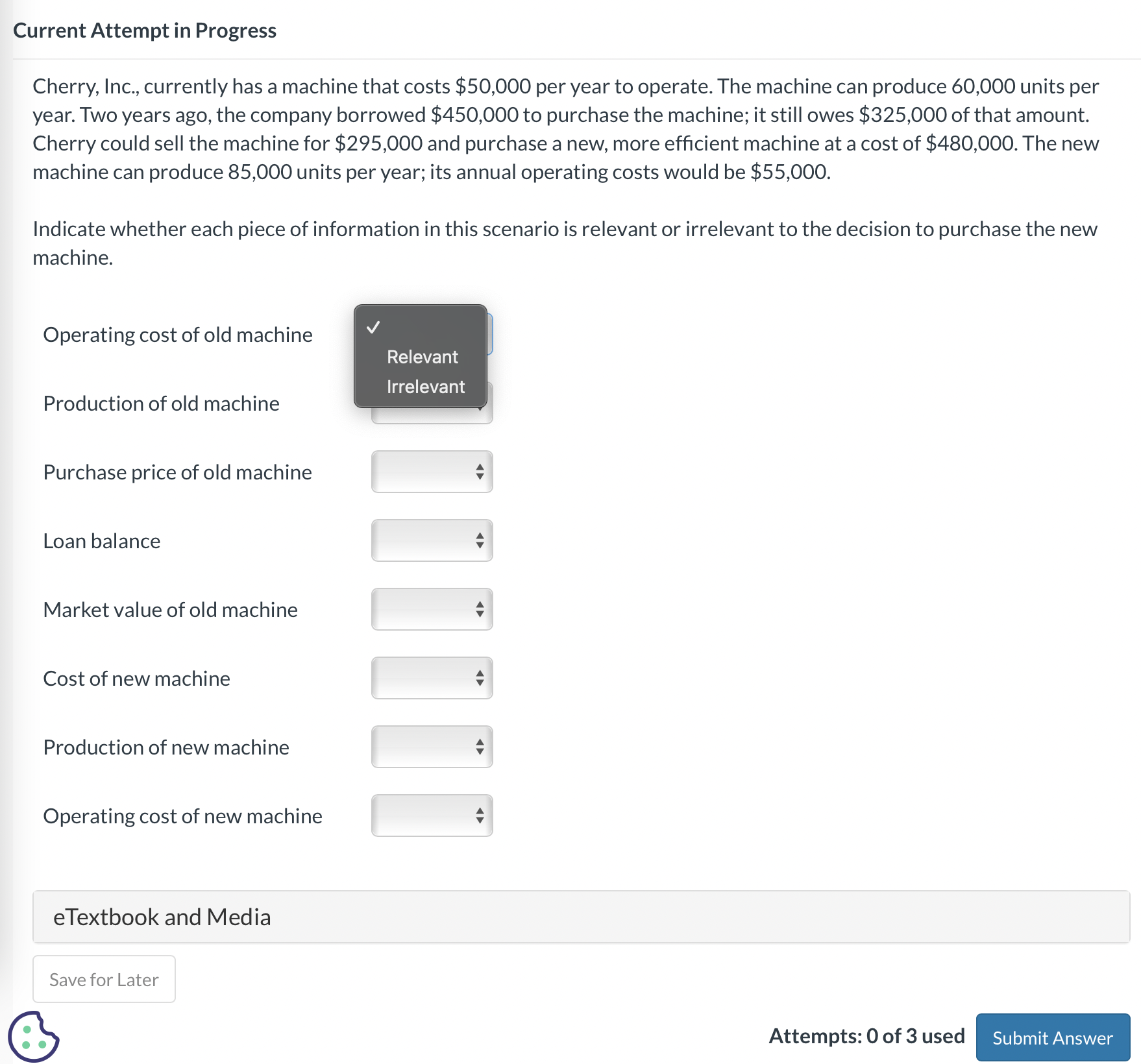  Cu rrent Attempt in Progress Cherry, |nc., currently has a machine