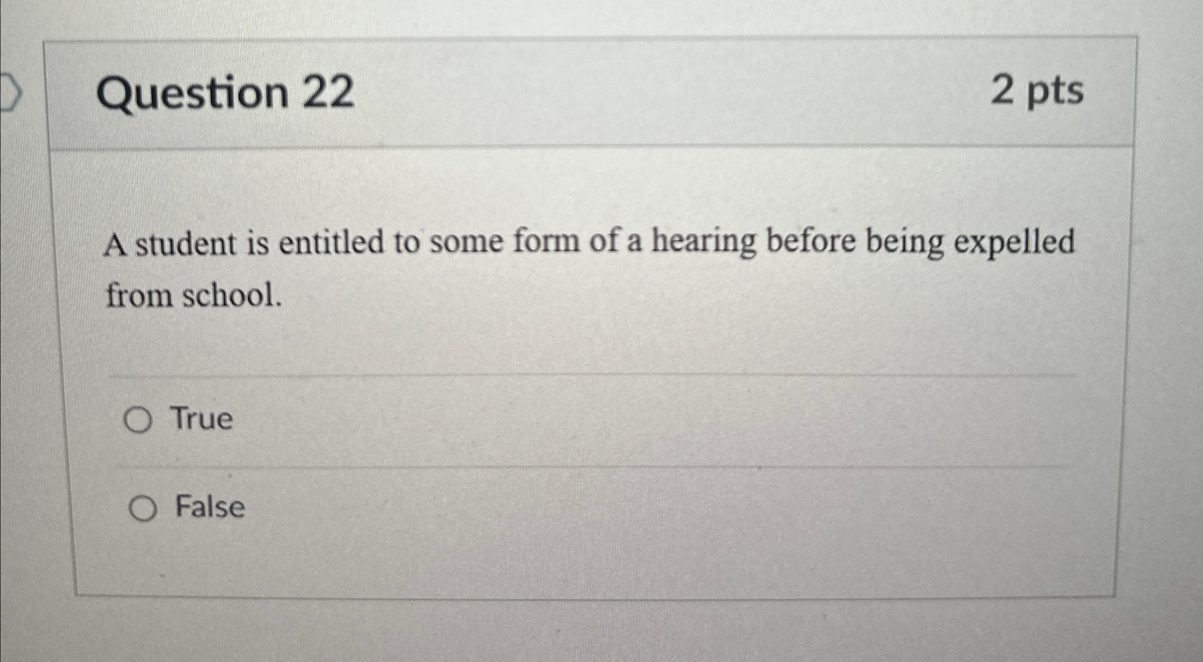  Question 22 2 pts A student is entitled to some form