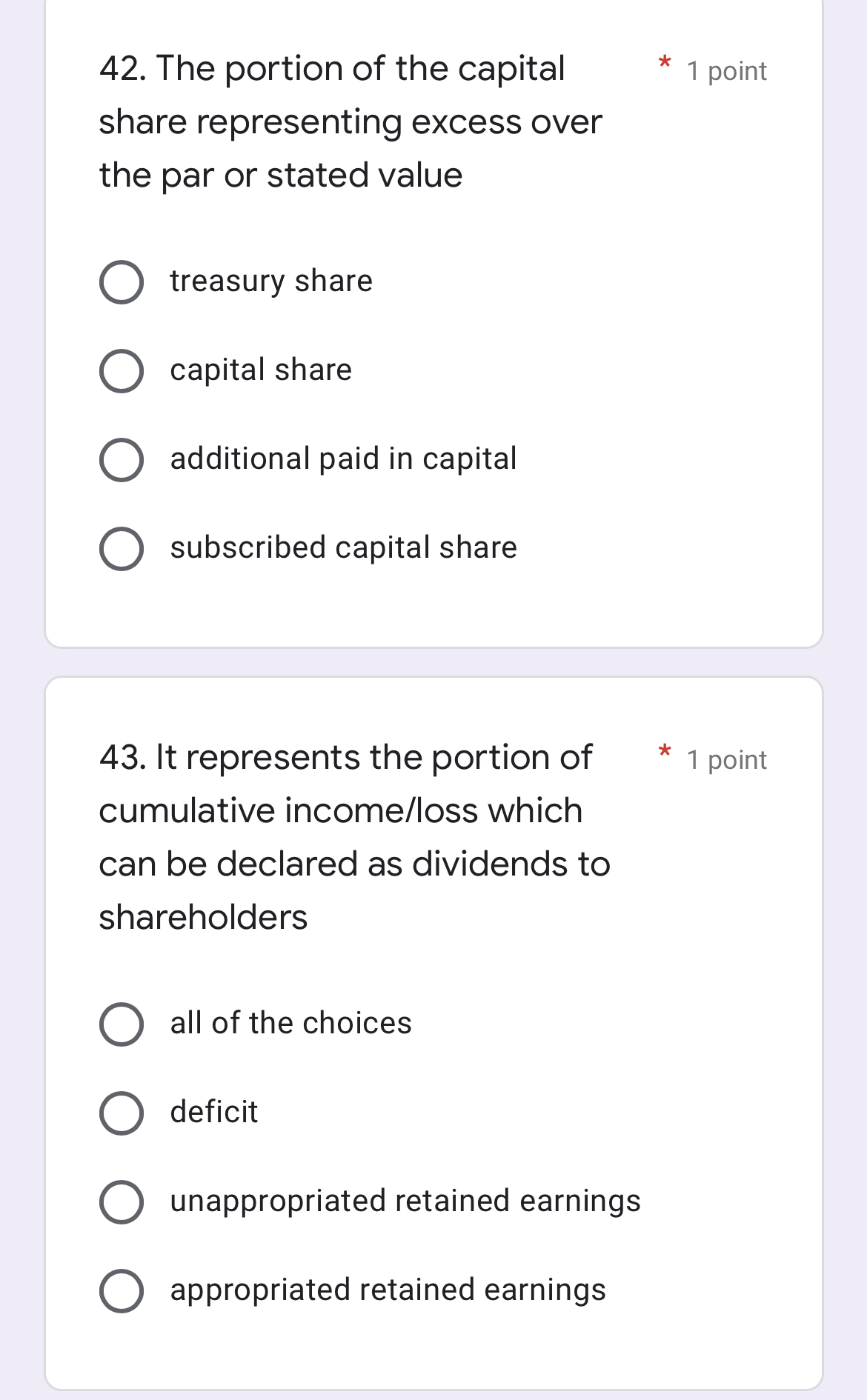 The portion of the * 1 point shareholders' equity representing the total
