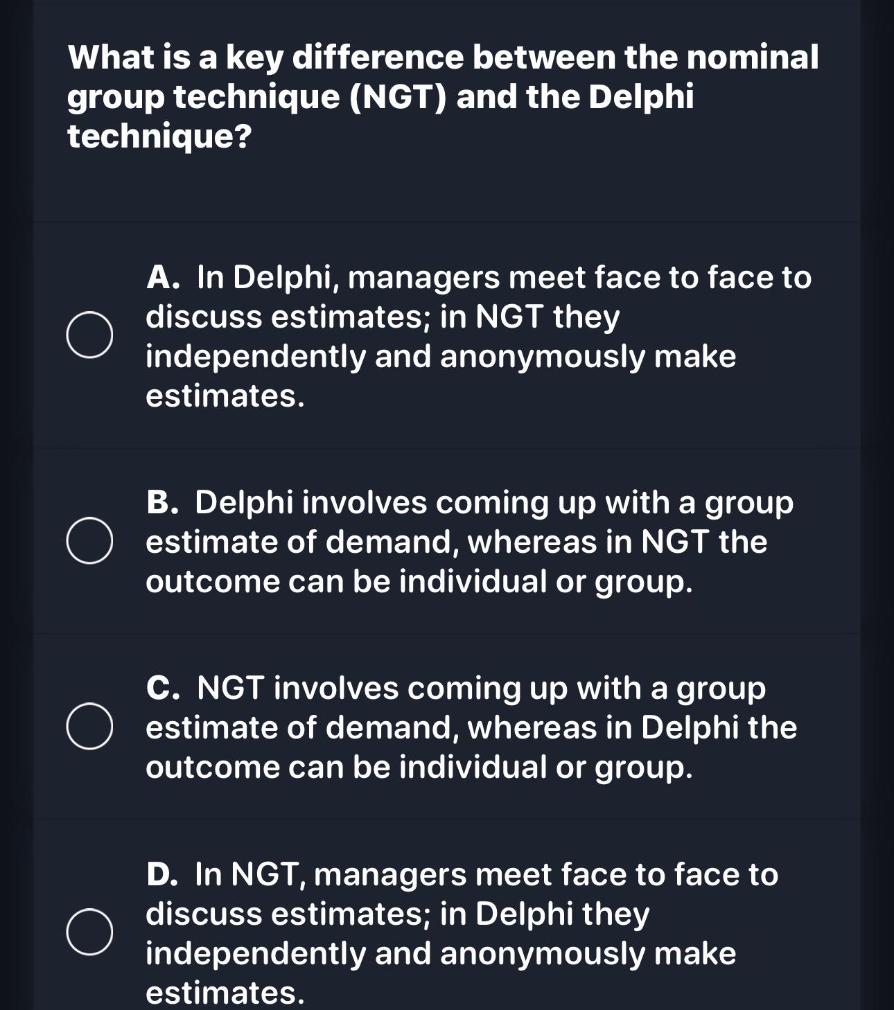  What is a key difference between the nominal group technique (NGT)