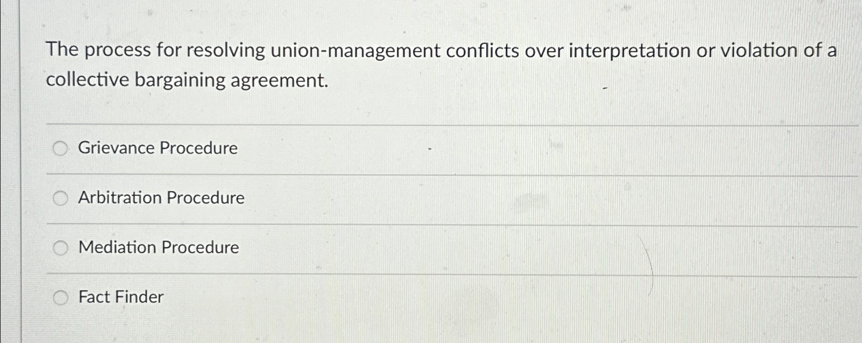  The process for resolving union-management conflicts over interpretation or violation of