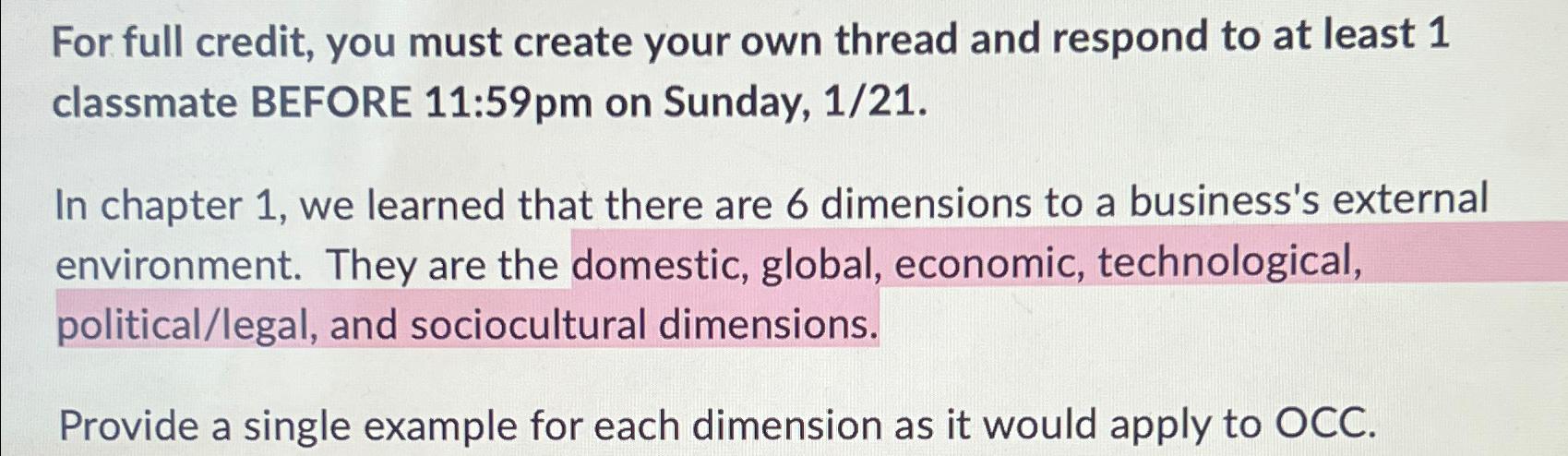  For full credit, you must create your own thread and respond