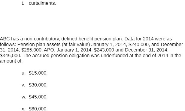  t. curtailments. ABC has a non-contributory, defined benefit pension plan. Data