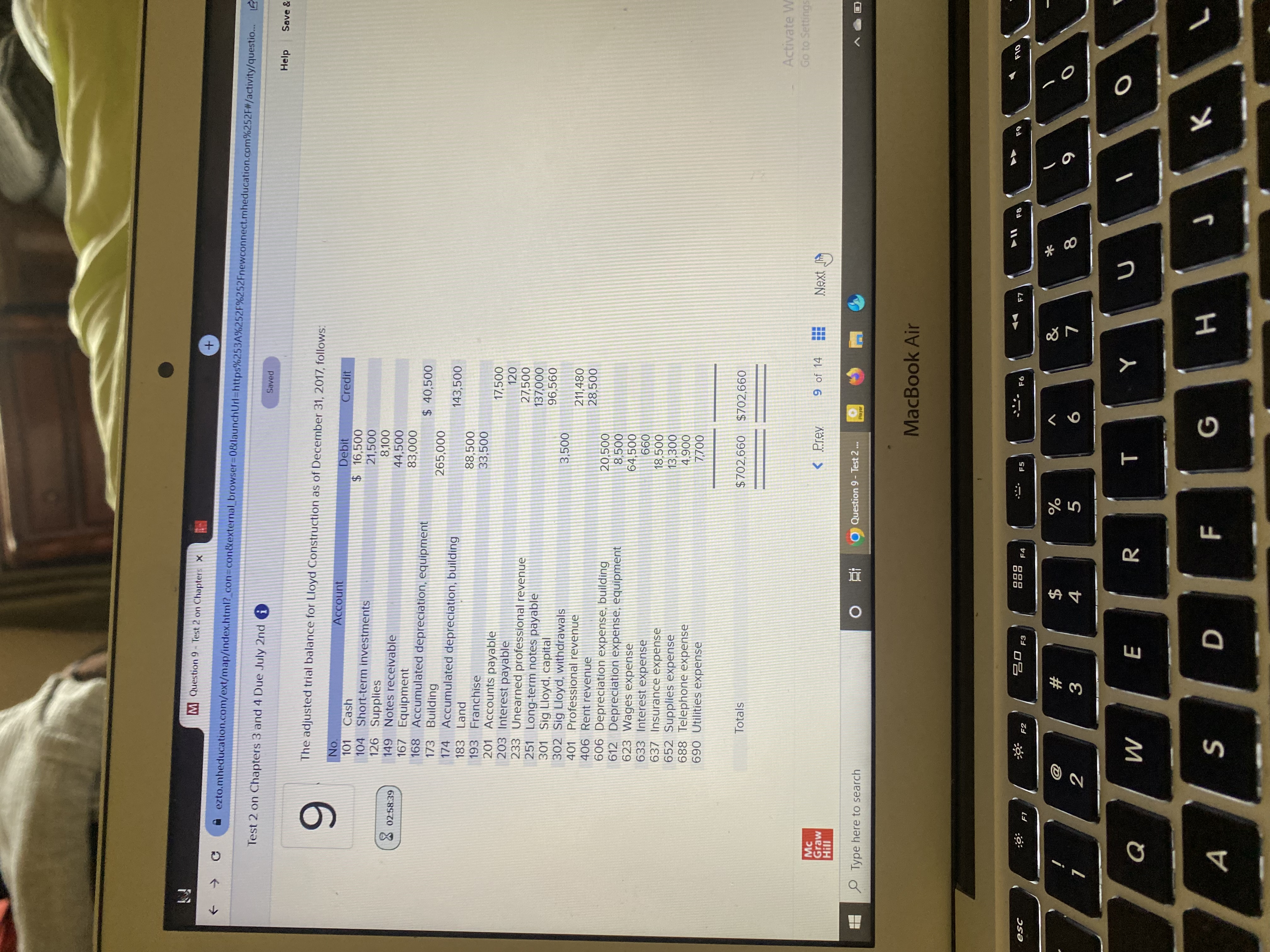 M Question 9 - Test 2 on Chapters x + >