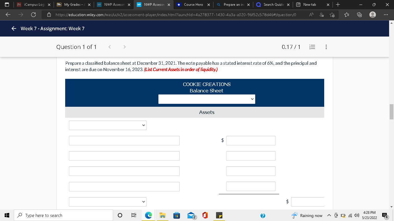 Assignment: Week 7 Question 1 of1 0.17 / 1 ... Insurance Expense