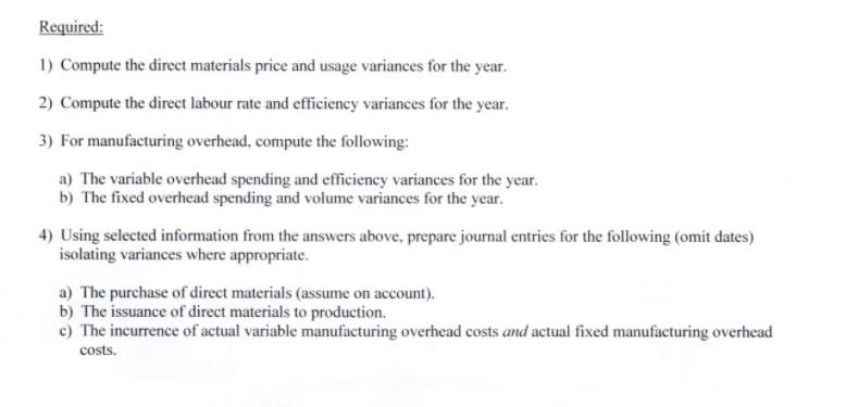standard cost card for the product is stated below: Standard Cost Card