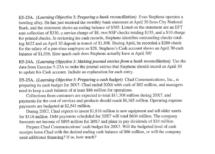 please help w/ solutions...!! :-> E5-23A. (Learning Objective 3: Preparing a bank
