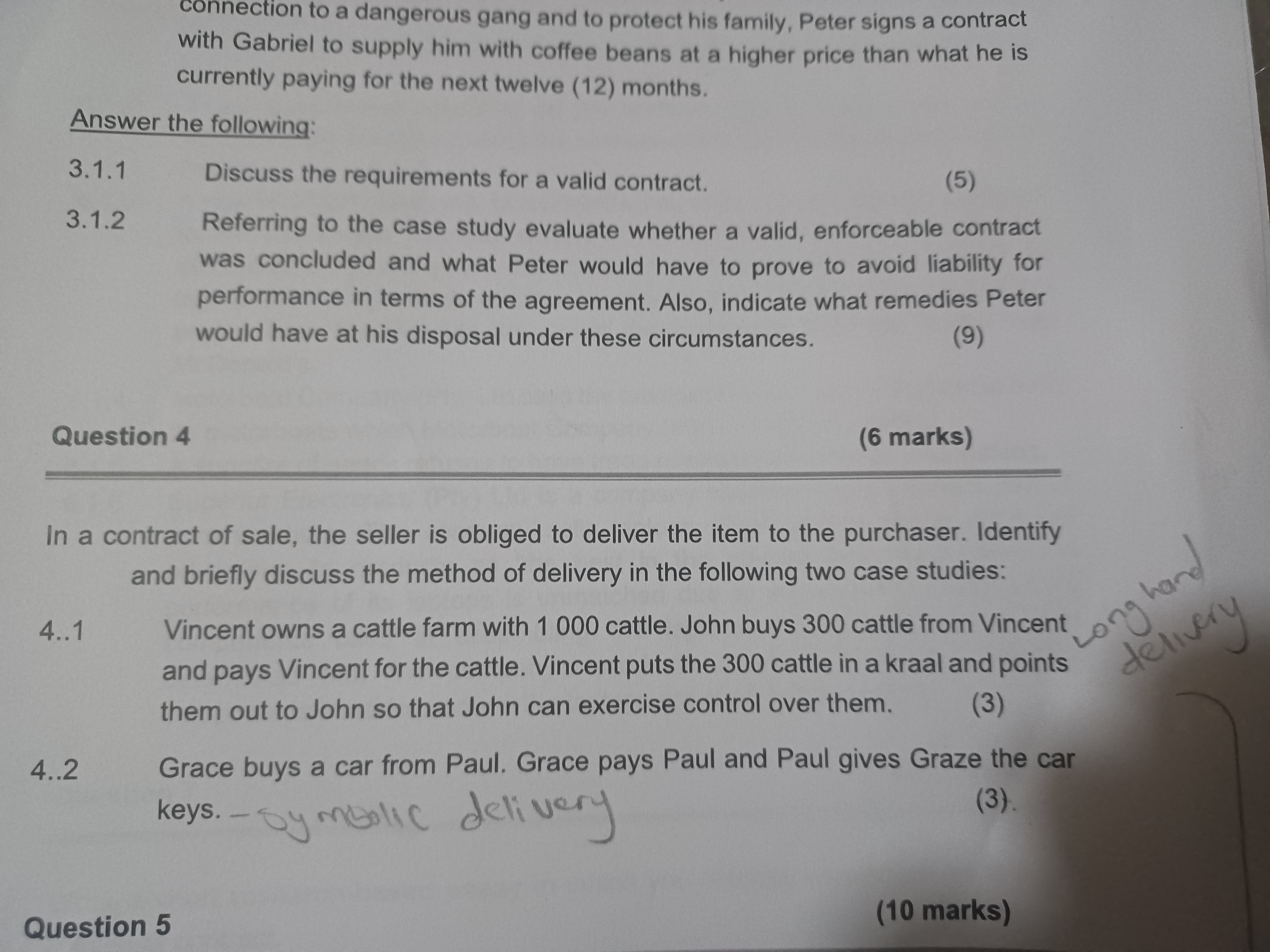  Answer the following: 3.1.1 Discuss the requirements for a valid contract.