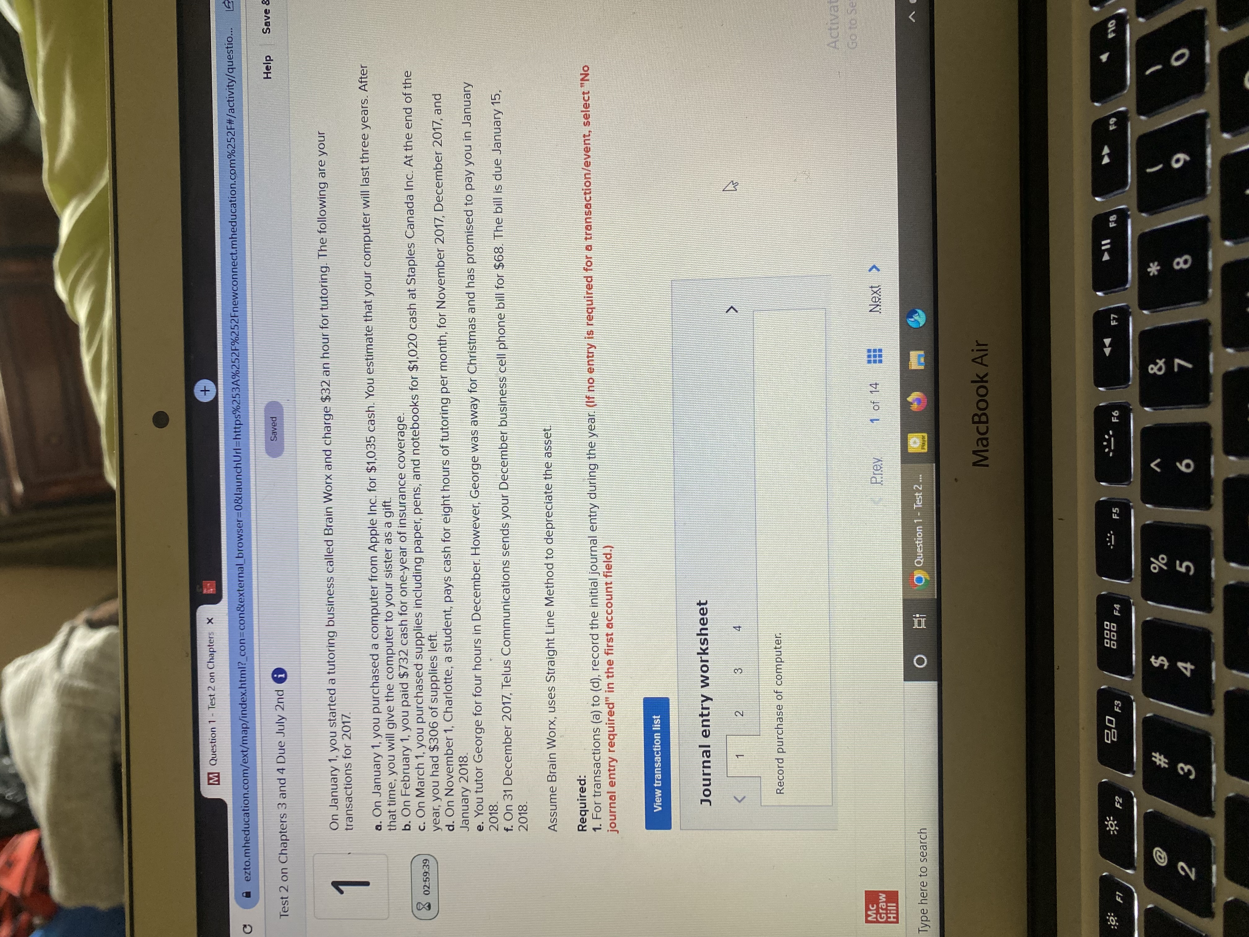 M Question 1 - Test 2 on Chapters X +) C