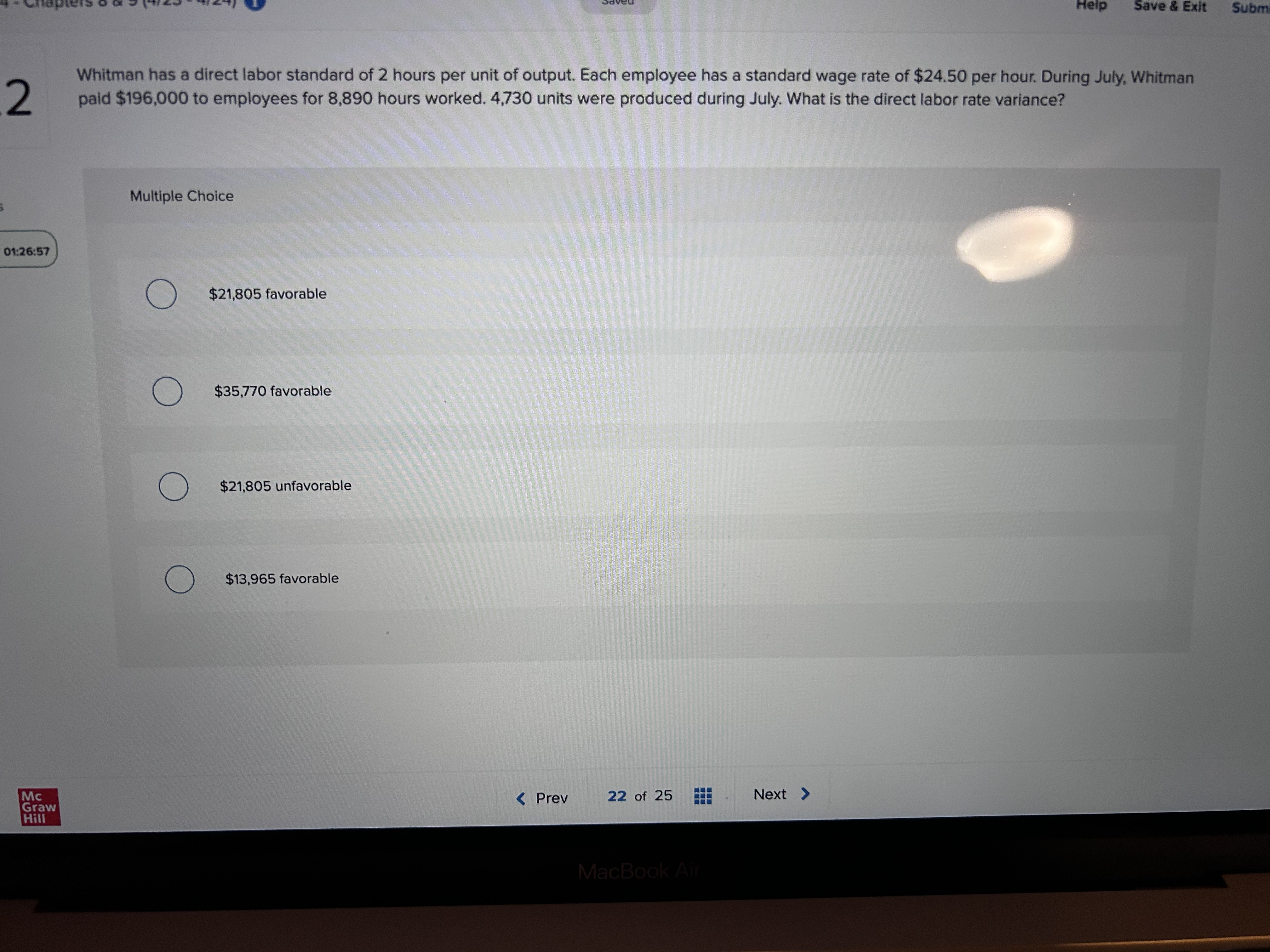  Save & Exit Subm 2 Whitman has a direct labor standard