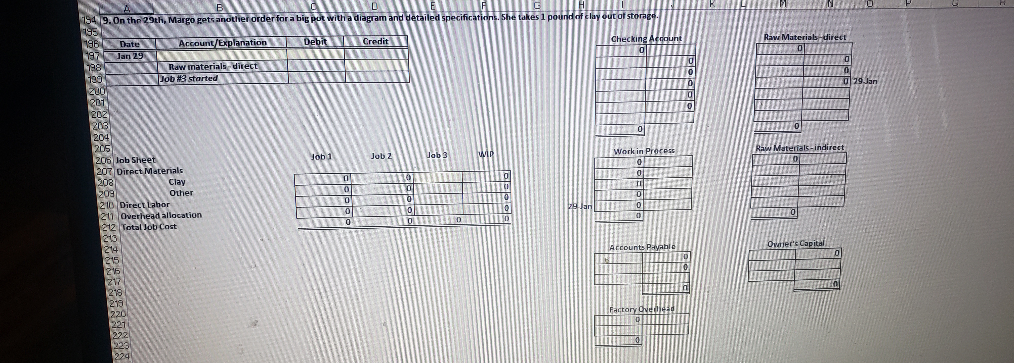 bank account 11 Owner's Capital 12 0 1 Jan 13 0 14