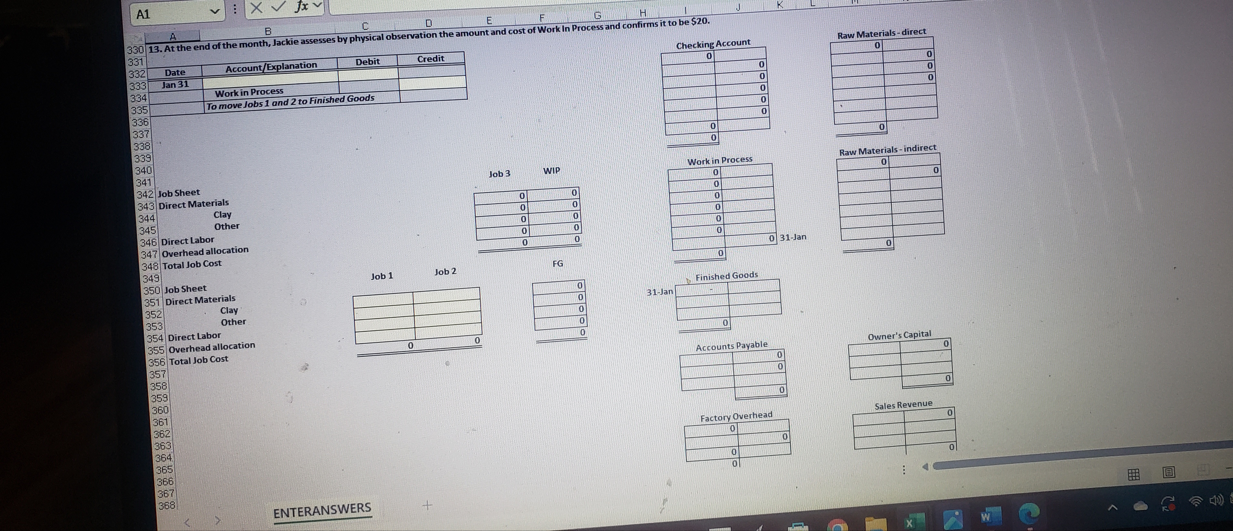 23 24 Owner's Capital O O Factory Overhead 3-Jan36 37 3. On