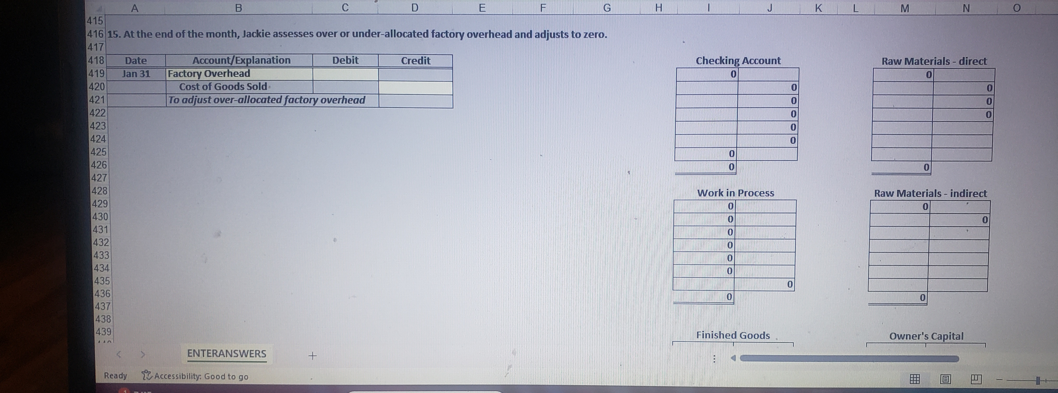Checking Account Raw Materials - direct 40 Jan 10 Raw Materials -