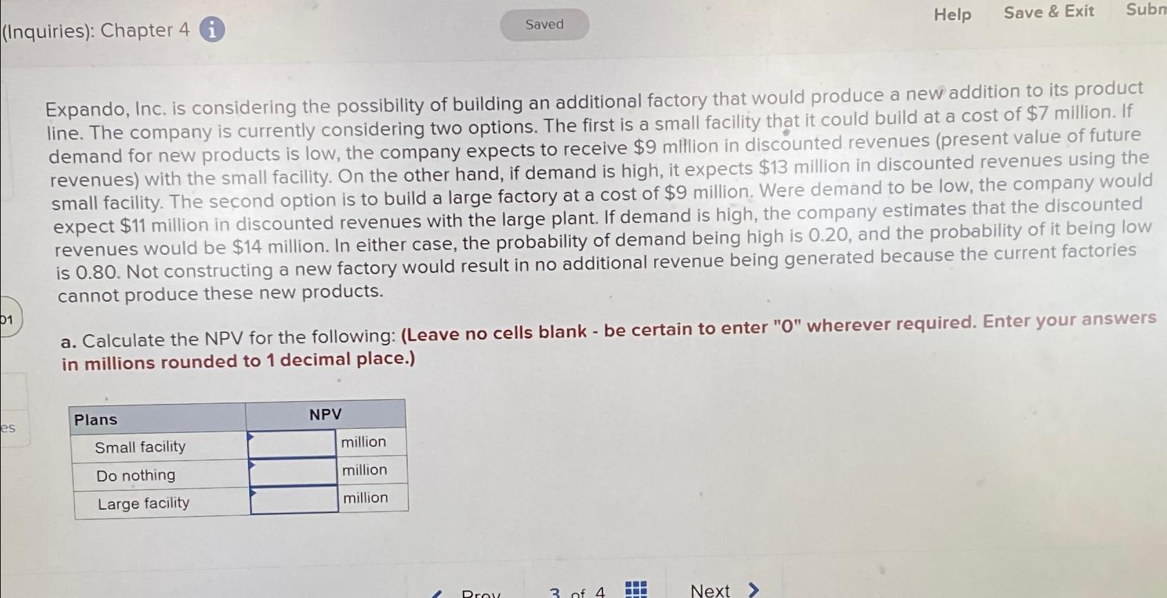  (Inquiries): Chapter 4 i Help Save & Exit Subn Expando, Inc.
