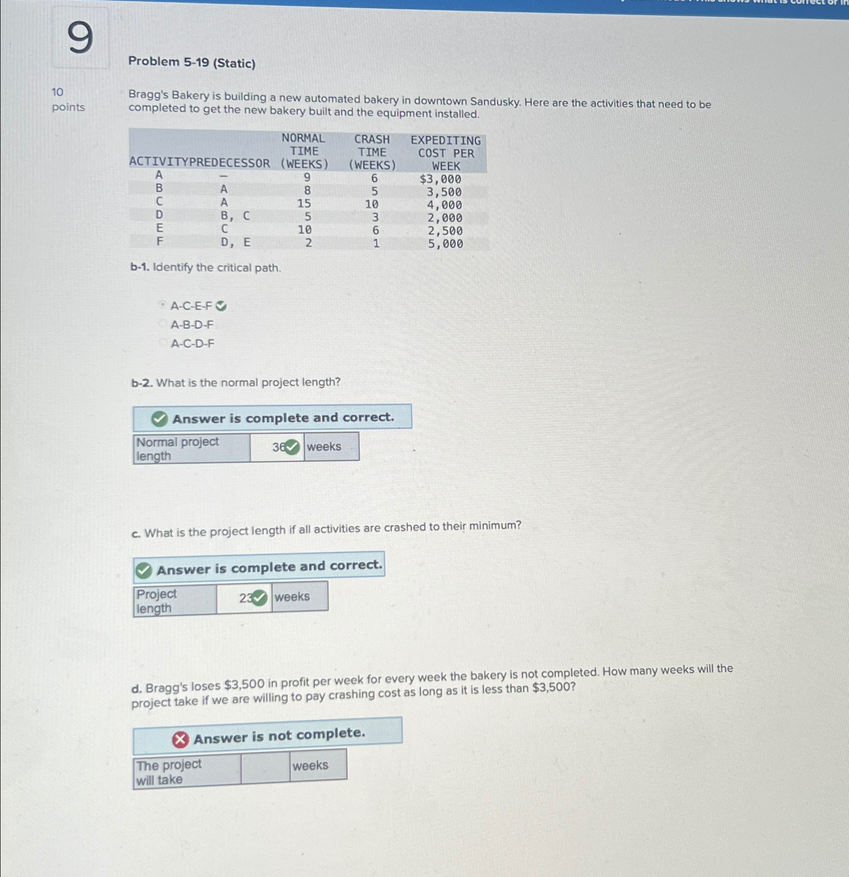  Problem 5-19(Static) 10 points Bragg's Bakery is building a new automated