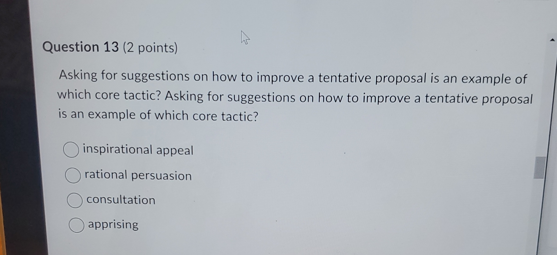  Question 13(2 points) Asking for suggestions on how to improve a