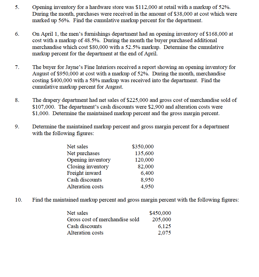 HAVING DIFFICULTIES WITH THIS ASSIGNMENT PLEASE ADVISE 5. Opening inventon for a