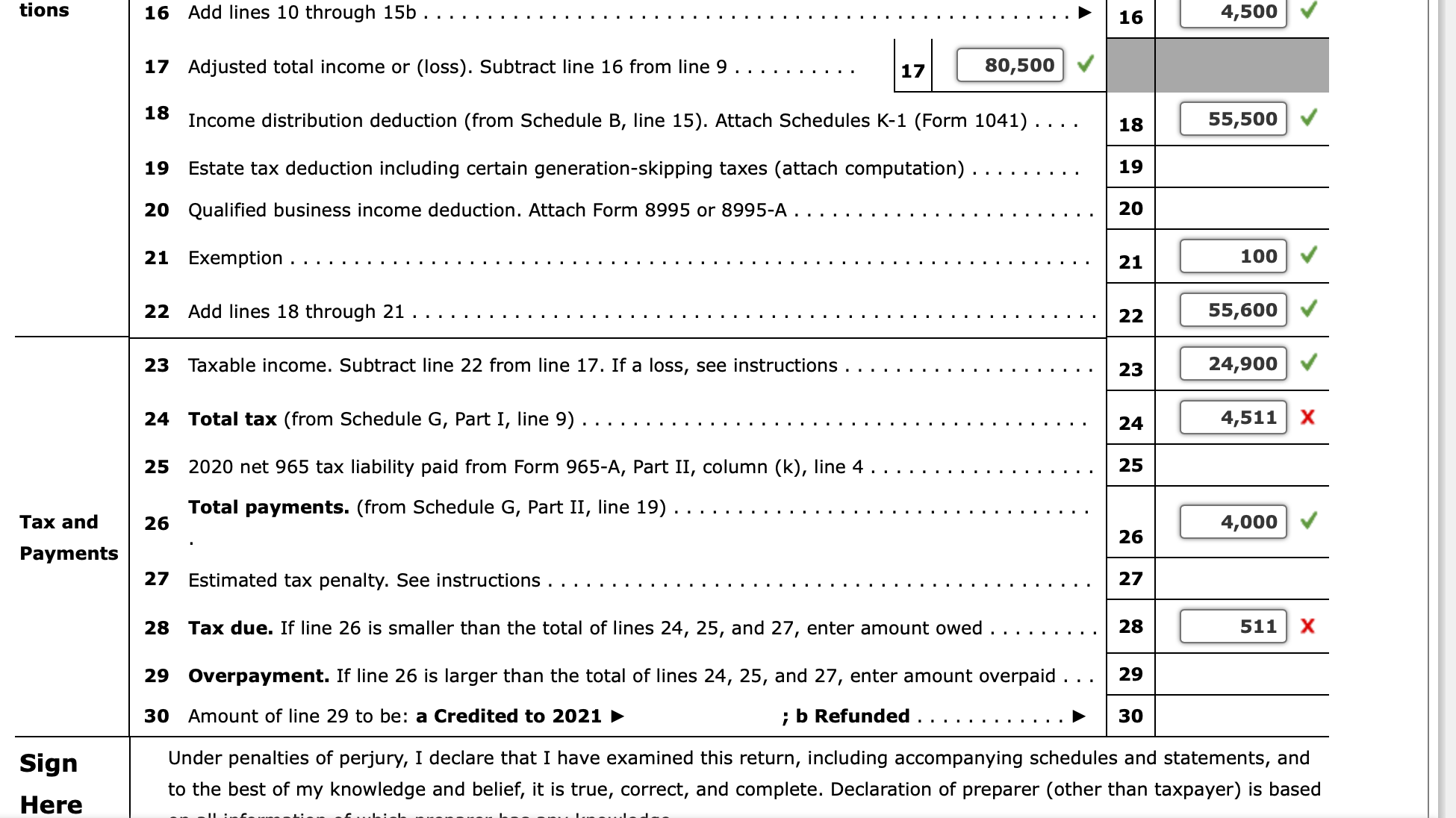 income tax return (Form 1041) for the Green Trust. In addition, determine