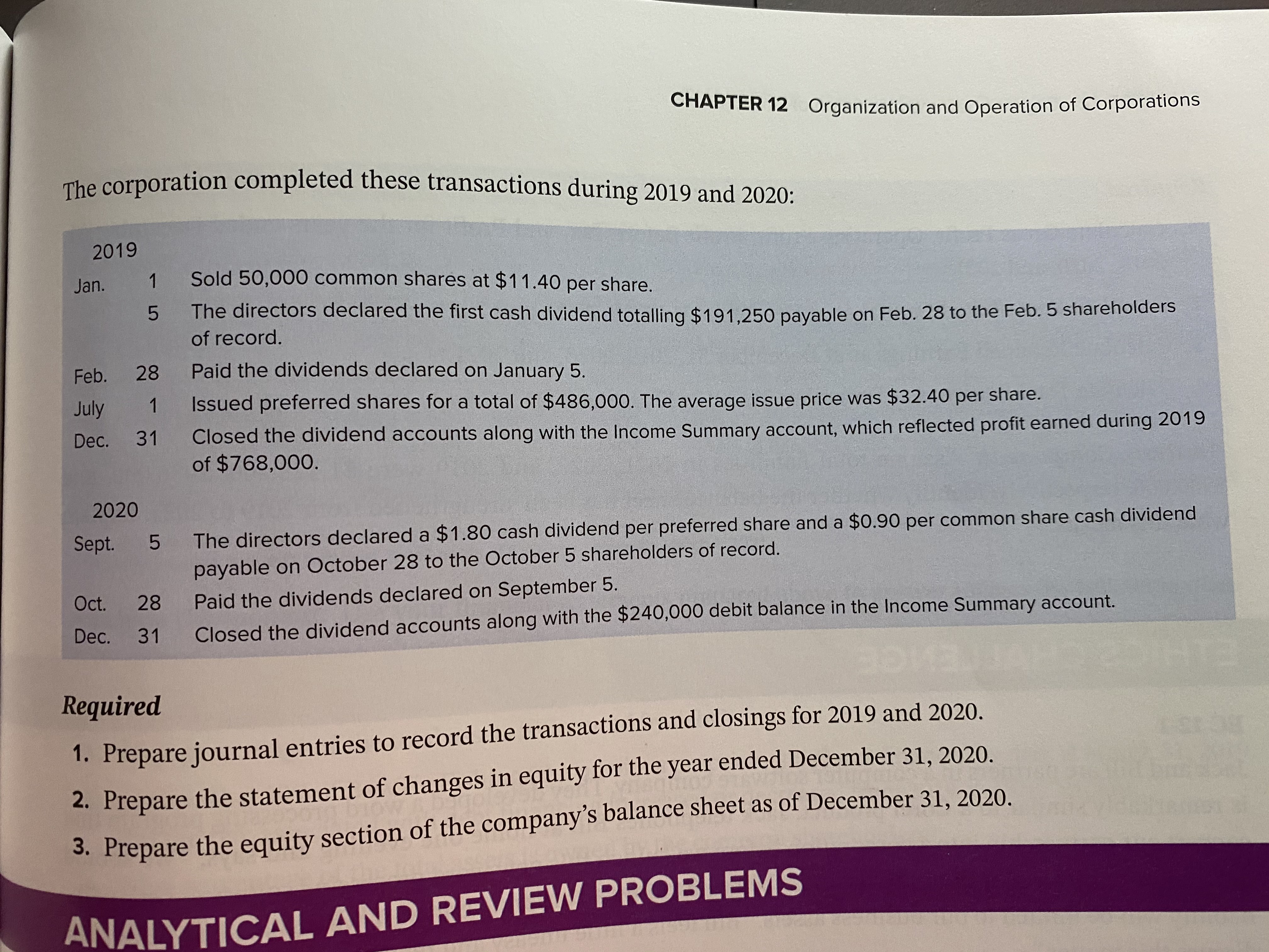 3, 4, 5, 6 CHECK FIGURES: 2. Retained earnings, Dec. 31, 2020