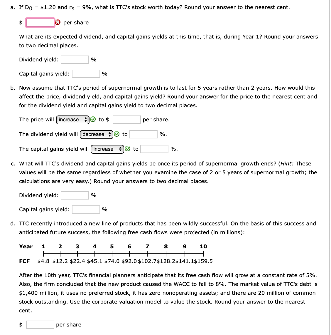 spreadsheet not needed to complete questions a. If D0 = $1.20 and