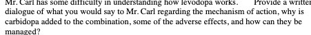  Mr. Carl has some difficulty in understanding how levodopa works. Provide