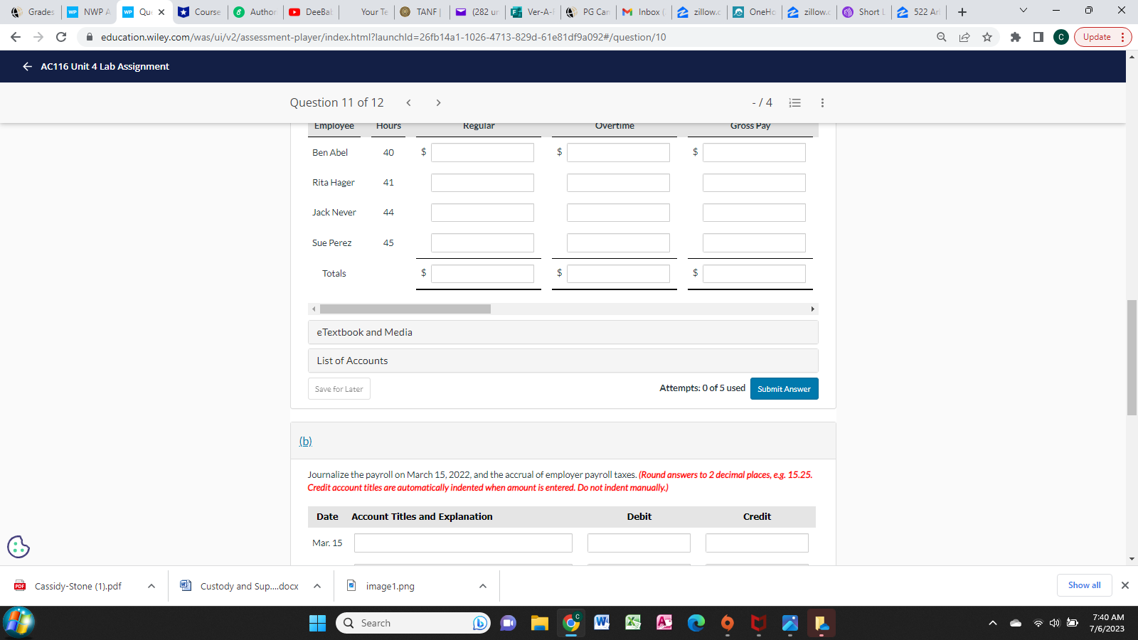 Question 1 of 2 - 15 5 : Date Account Titles and