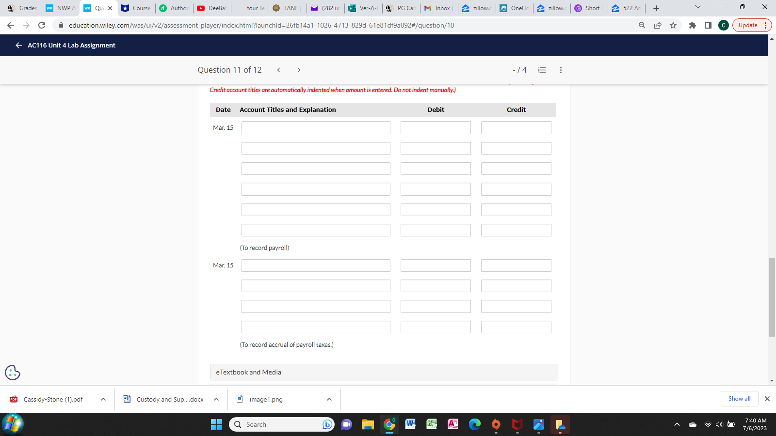 Explanation Debit Credit Dec. 31, 2022 eTextbook and Media List of Accounts