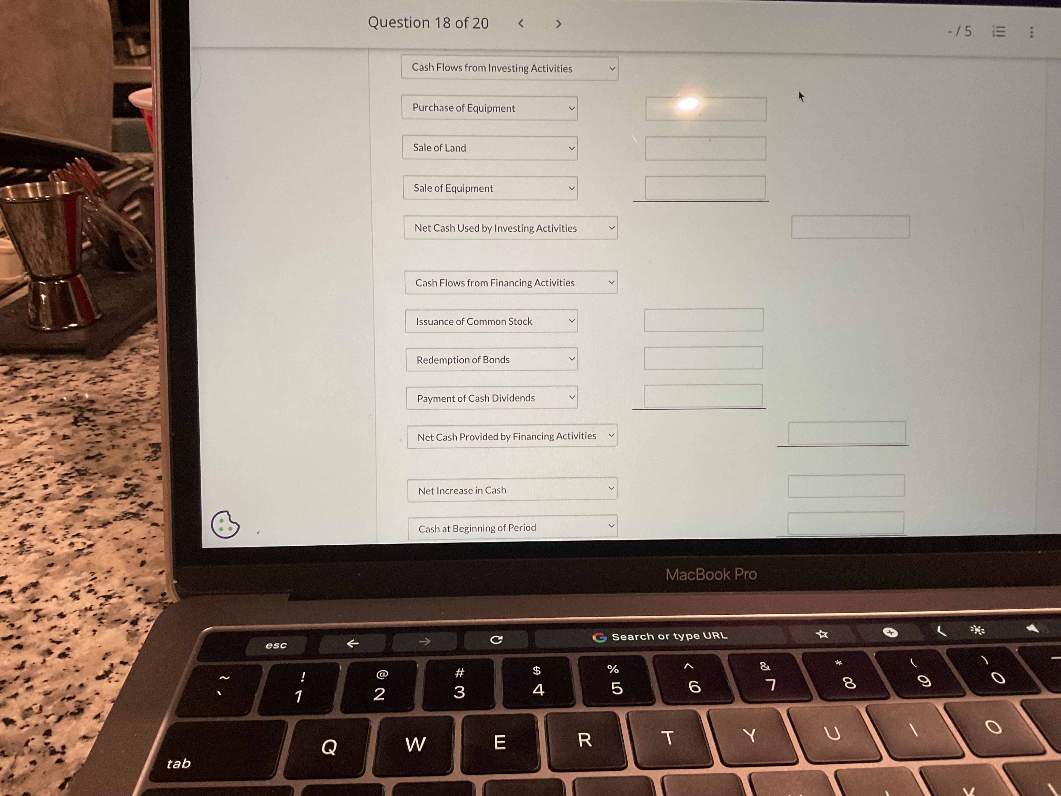 Inventory 167,000 188,000 Land 71,000 99,000 Equipment 261,000 196,000 Accumulated depreciation -