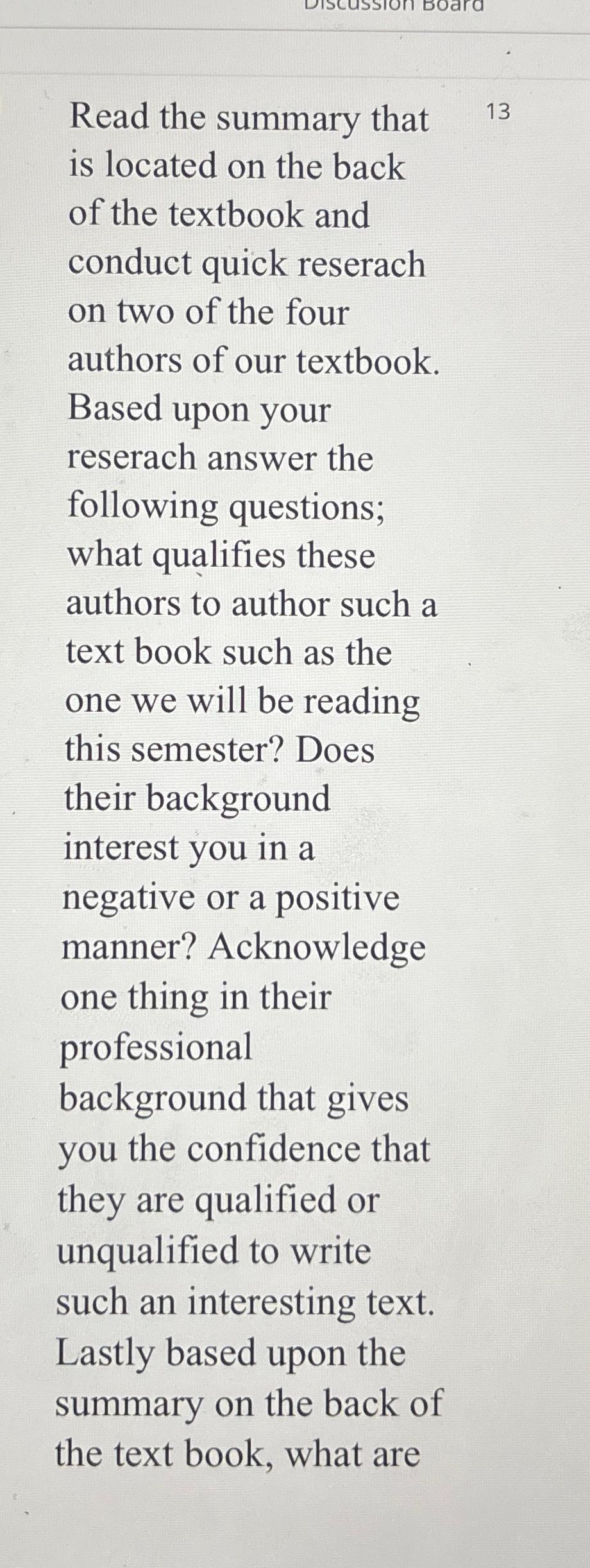  Read the summary that 13 is located on the back of