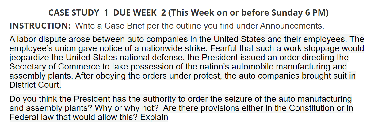  CASE STUDY 1 DUE WEEK 2(This Week on or before Sunday