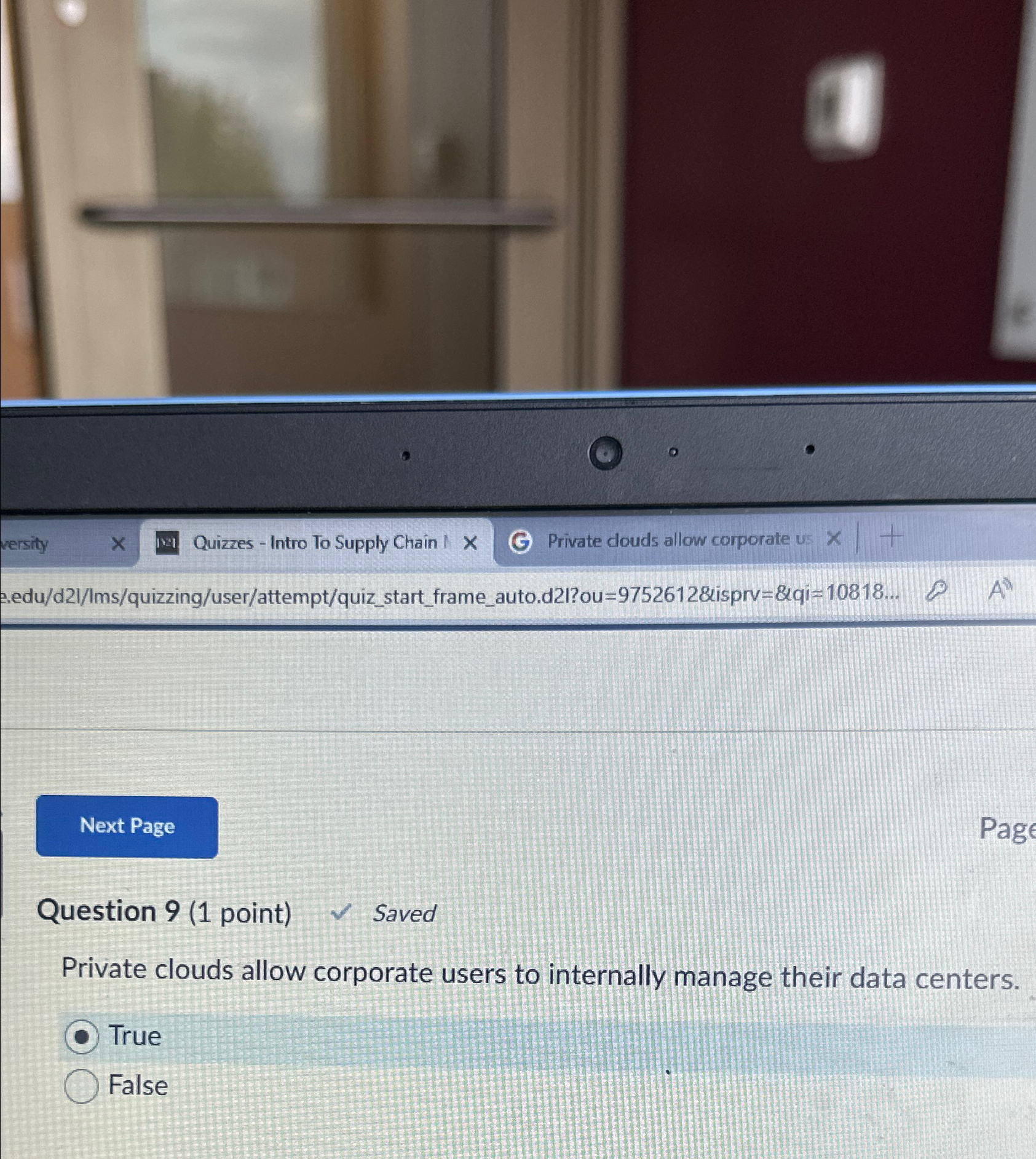  Question 9(1 point) Saved Private clouds allow corporate users to internally