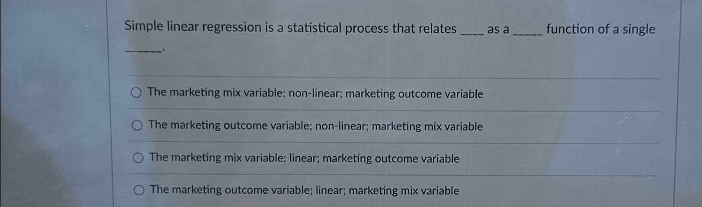  Simple linear regression is a statistical process that relates as a