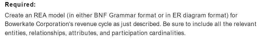  Required: Create an REA model (in either BNF Grammar format or