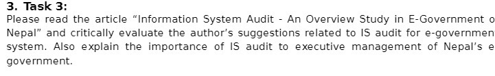 3. Task 3: Please read the article "Information System Audit -