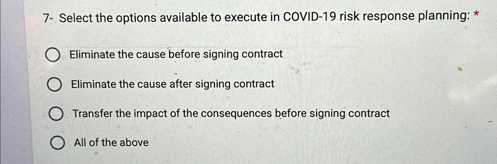  7- Select the options available to execute in COVID-19 risk response