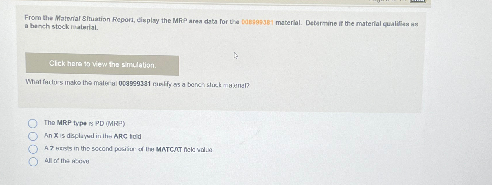  From the Material Situation Report, display the MRP area data for