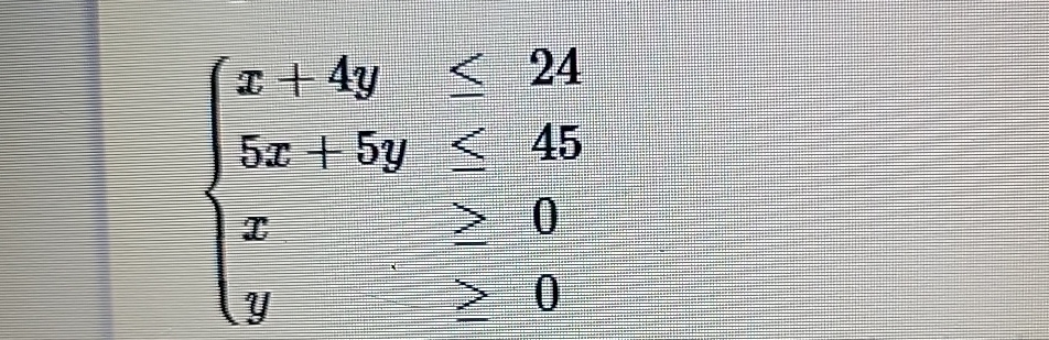  x+4y,24 5x+5y,45 x,0 y,0 