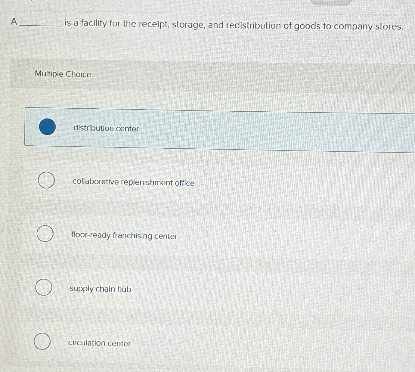  A s a facility for the receipt, storage, and redistribution of
