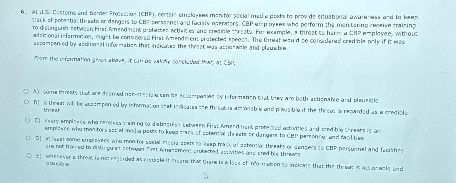  At U.S. Customs and Border Protection (CBP), certain employees monitor social
