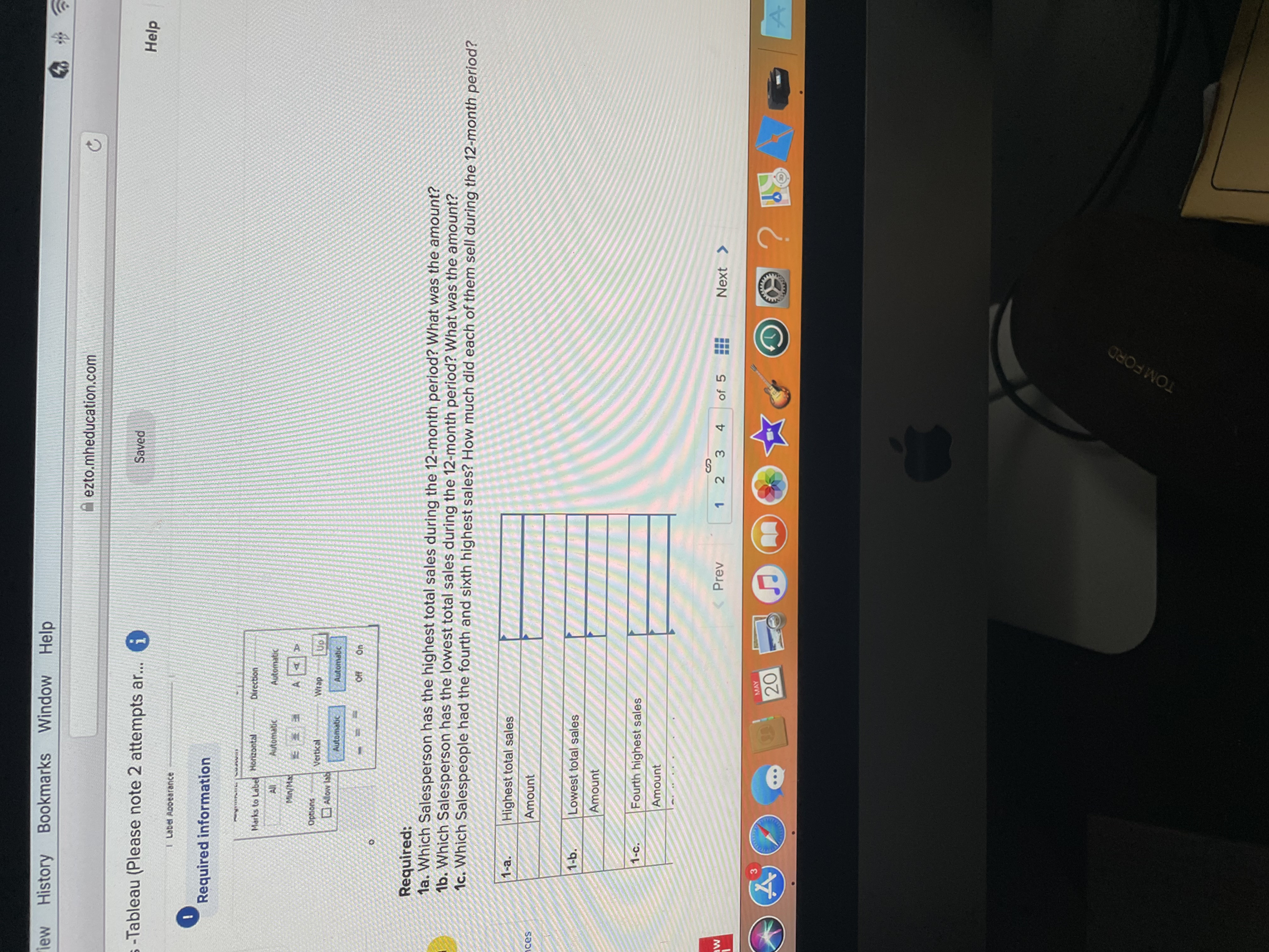 2 attempts ar... i Saved Hel Required information Required: la. Which Salesperson