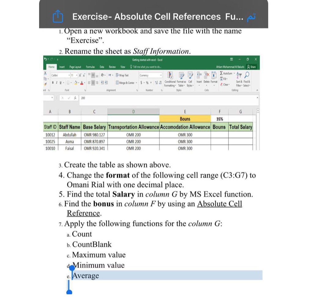 I need answer Q6!!! Exercise- Absolute Cell References Fu... P 1. Open