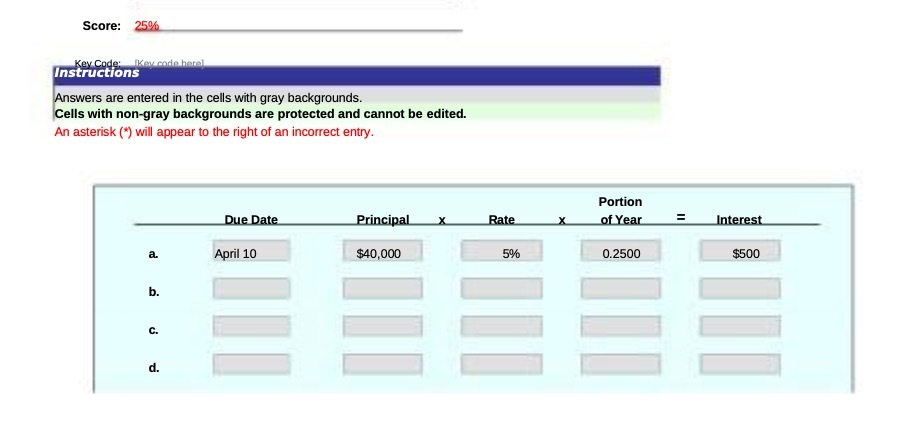  Score: 259% Key Code: kev code herel Instructions Answers are entered